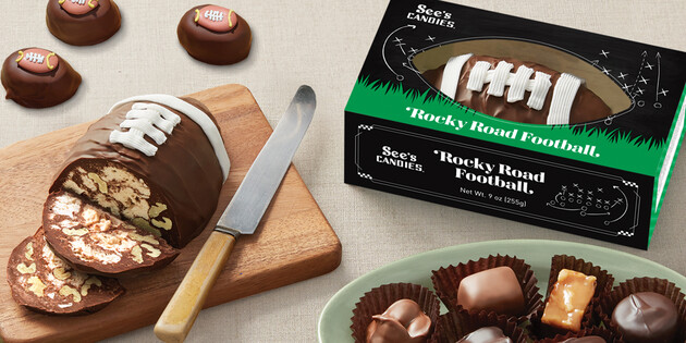Score Big with See’s Candies Football Game Day Treats, Chocolate & Peanut Butter Footballs